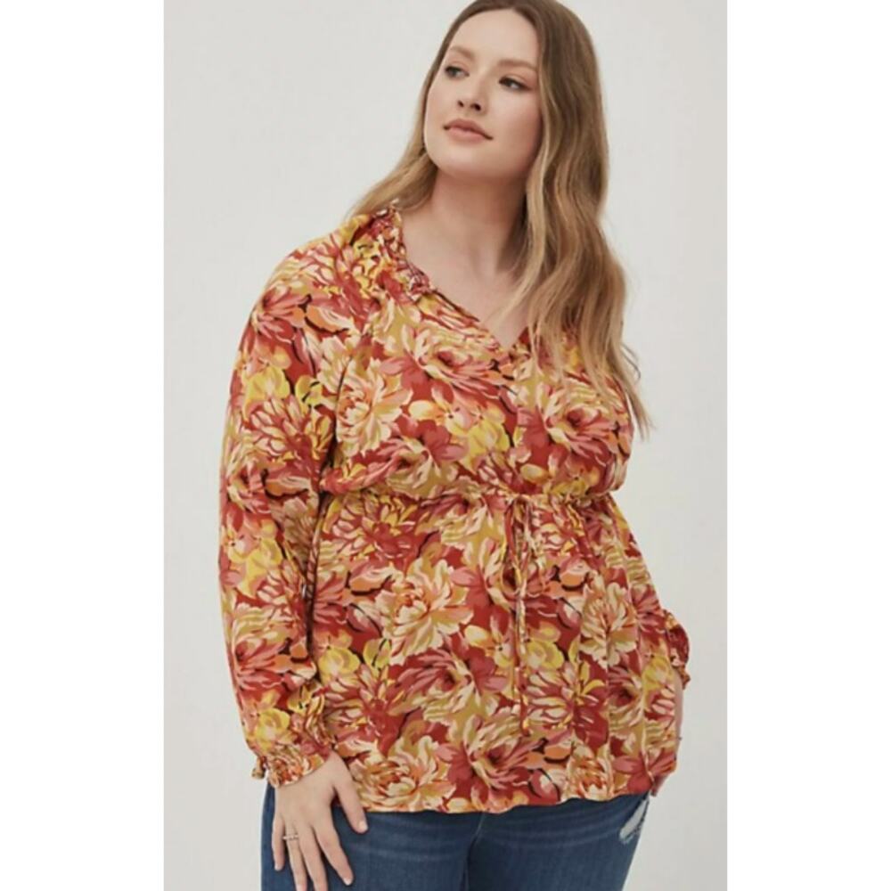 NWT Torrid Rust Floral Long Sleeve Esther Peasant Top Size 1X